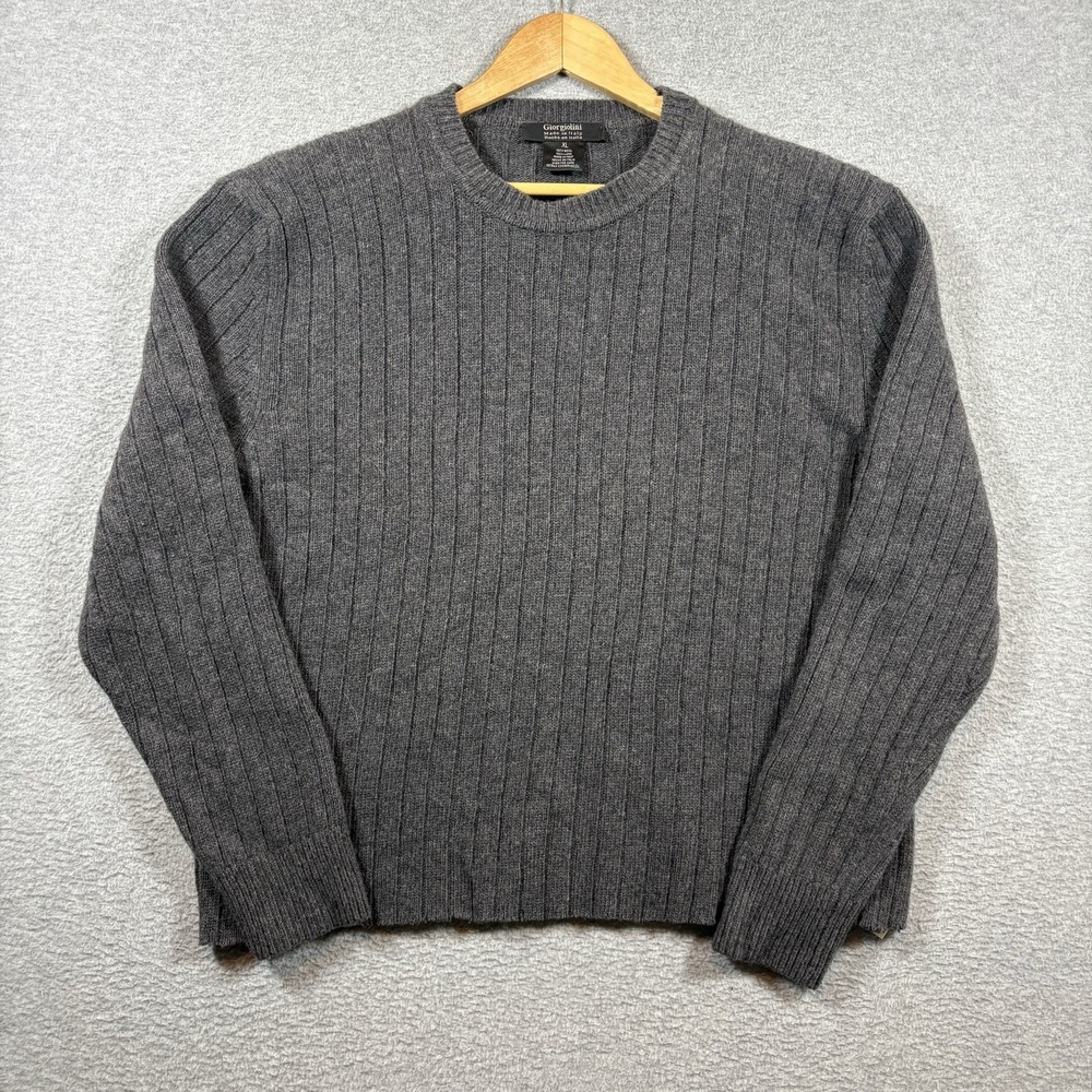 VTG Giorgiolini Wool Sweater Mens XL Gray Ribbed Knit Crewneck Made In Italy 90s